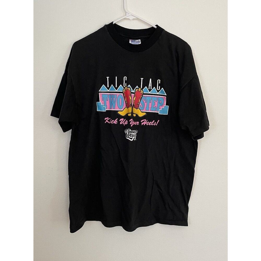 Vintage 1990s Iowa Lottery Black T Shirt Hanes Beefy Single Stitch Tic Tac XL